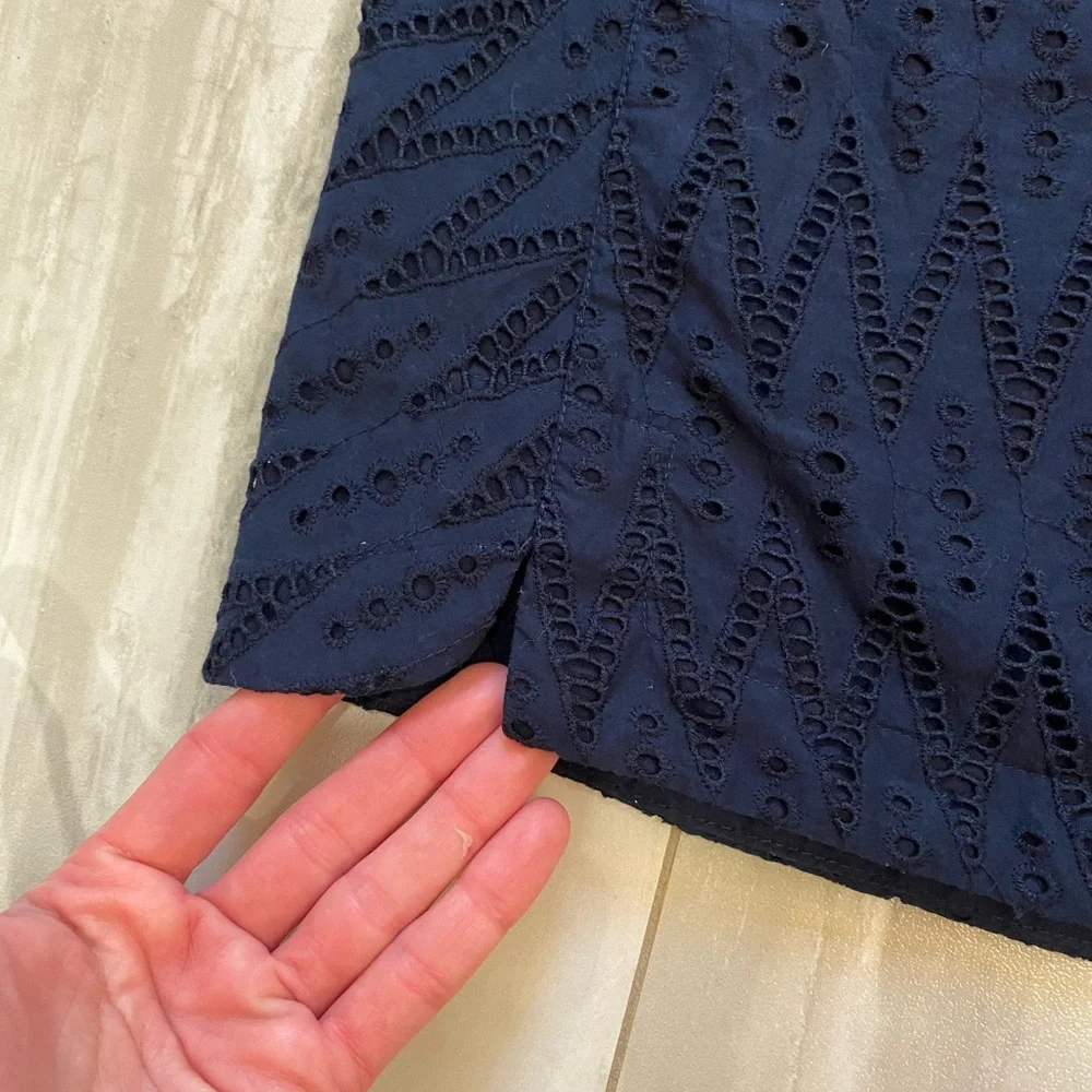 J. Crew Navy Blue Textured Eyelet Monochrome Sleeveless Preppy Top, 2 Tall